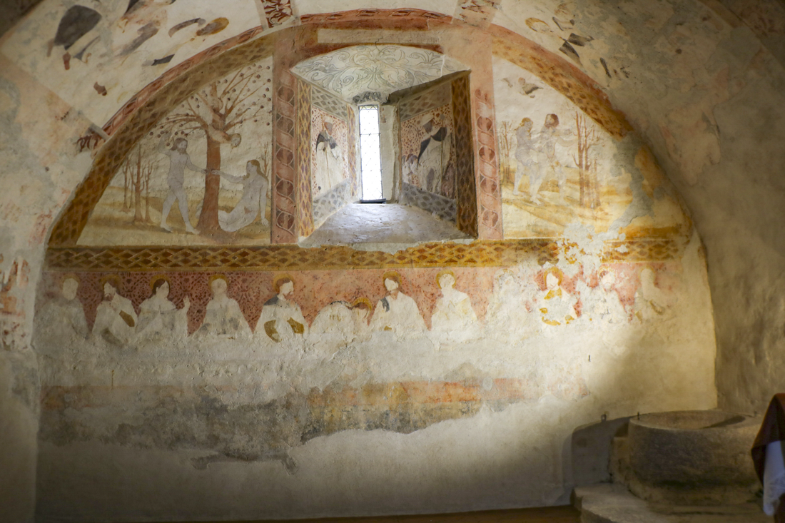 Chapelle nord, mur nord : Adam et Eve au paradis et la Cène