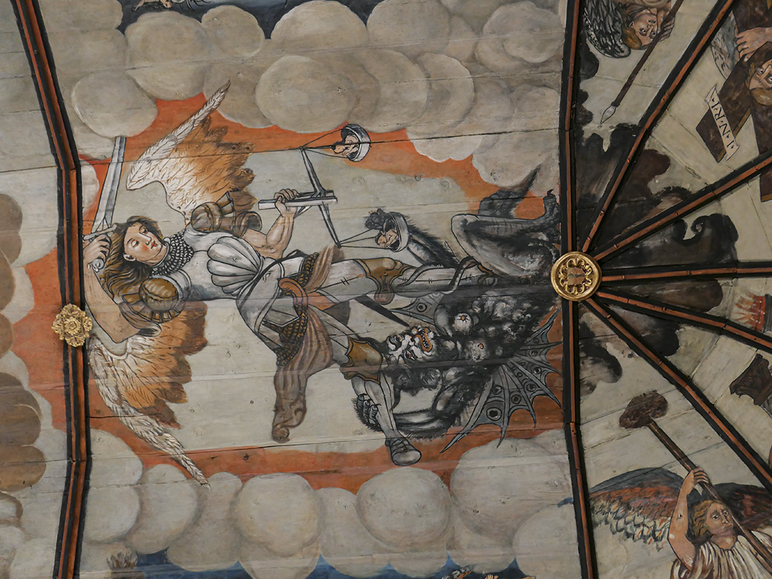 Jezeau, voûte peinte : saint Michel, XVIe s., Mechior Rodiguis